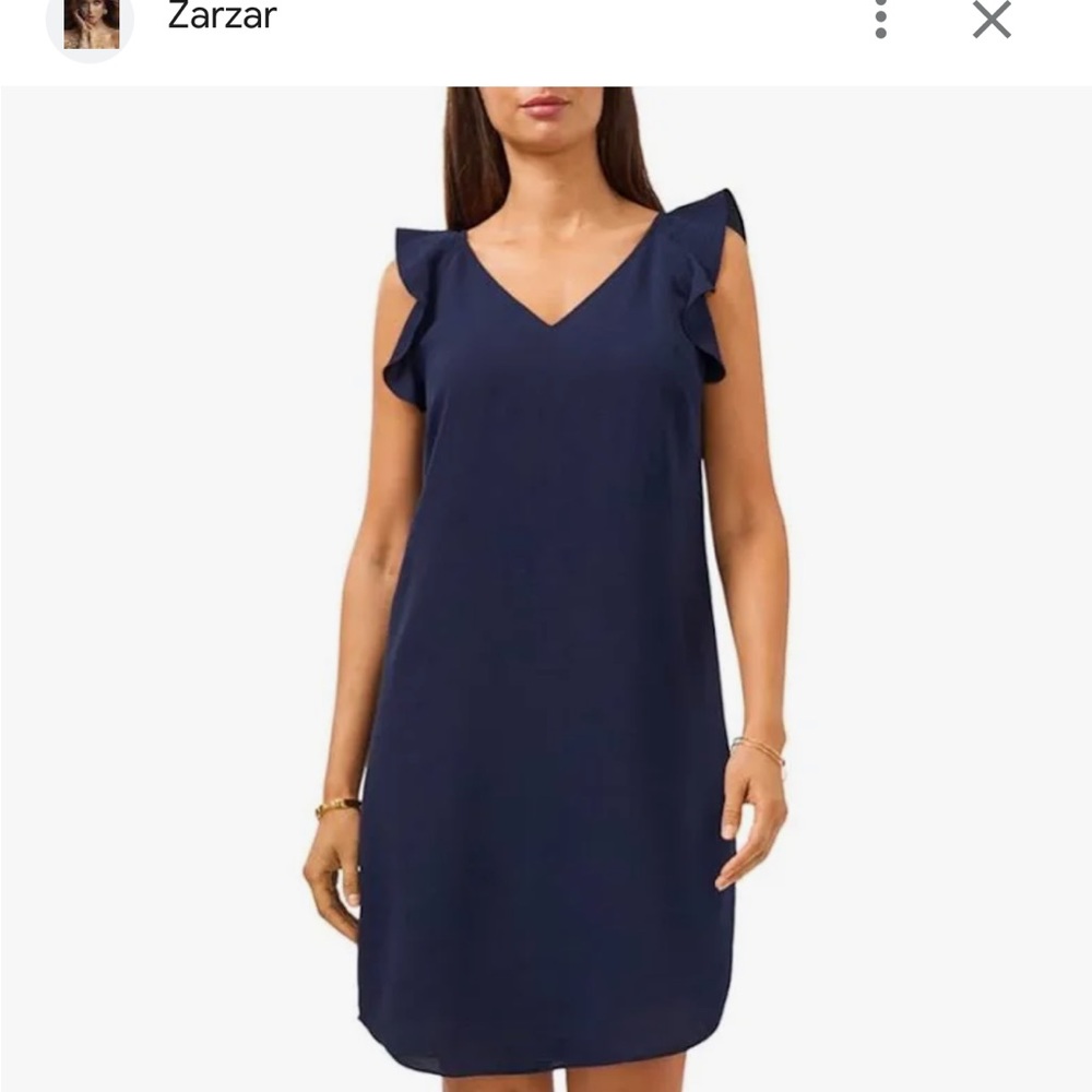 Dark navy blue flutter shoulder crinkle twill dress